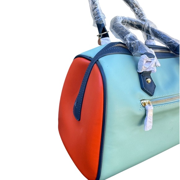 Nicole Lee USA Blue Floral Laser Cut Satchel Bag Rhinestone  New Color Block‎ - Picture 6 of 13